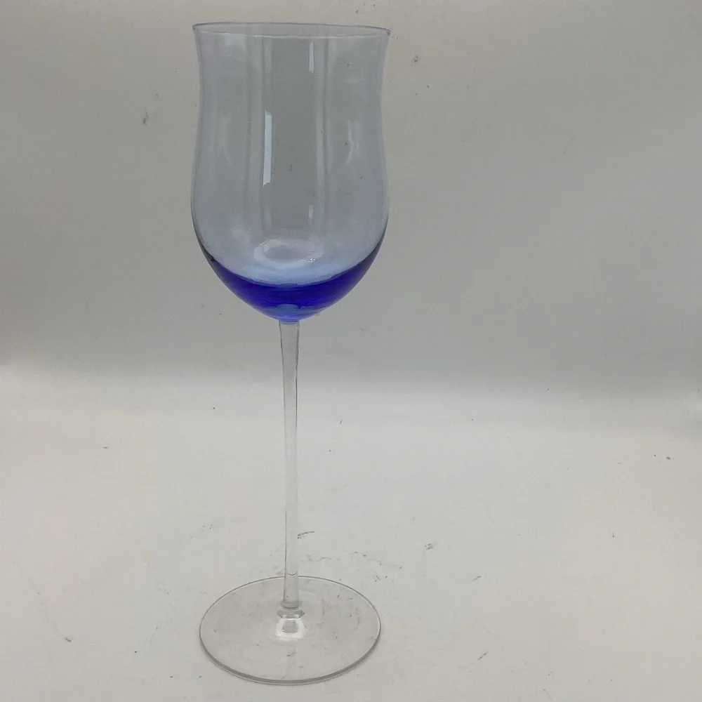 Six Spectrum Hand Blown Crystal Tulip Wine Goblets